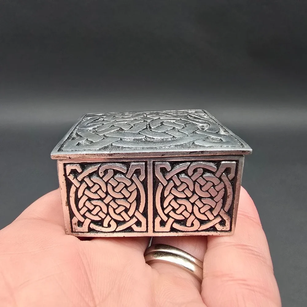 A.E. Williams Celtic Knot Pewter Trinket Box Blue Velvet Lining Made in England